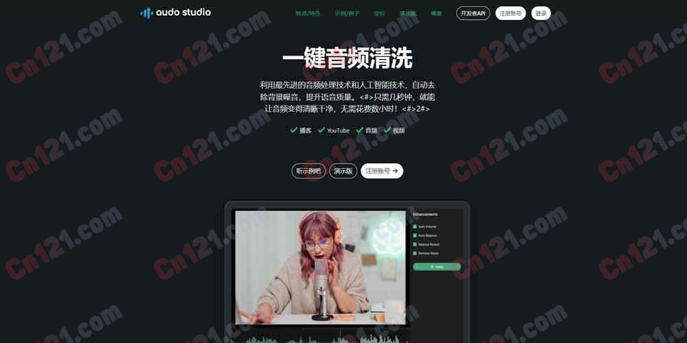 🎧 Audo Studio｜一键音频清理工具 自动降噪·回声消除·自动音量·开发者 API 免费试用/订阅制+按量计费