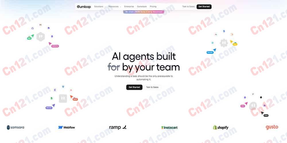 🧩 Gumloop｜AI 自动化平台（无代码 AI Agent 工作流）｜多 Agent 协作画布+Slack/Teams/邮箱集成+50+ 集成+企业级安全+Bring Your Own Model 免费试用/0M B 轮融资